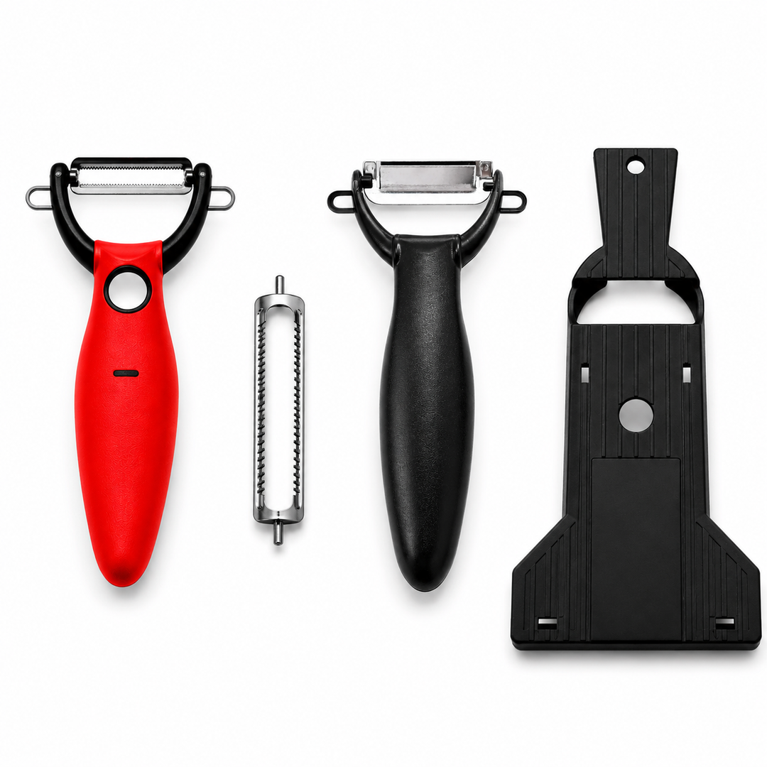 Promo French Days : 1 Épluche-Tout + 1 Mini-Mandoline + 1 lame de rechange + 1 Éplucheur Julienne + Livraison offerte