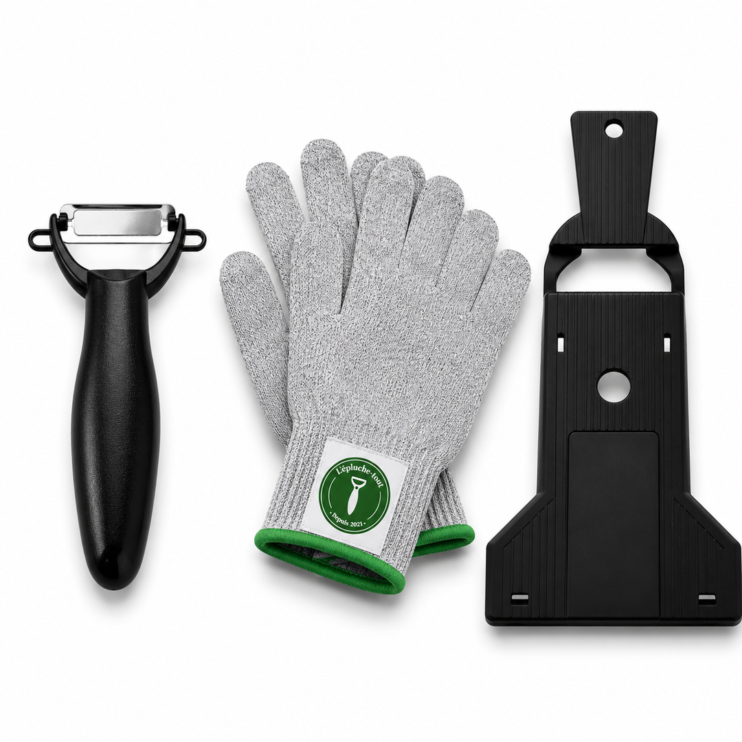 Promo haloween : 1 Éplucheur Julienne + 1 Mini-Mandoline + 1 paire de gants anti-coupure + Livraison offerte